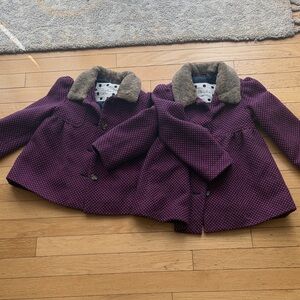 Cherokee Girls Matching Purple Polka Dot Pea Coat with faux fur Collar